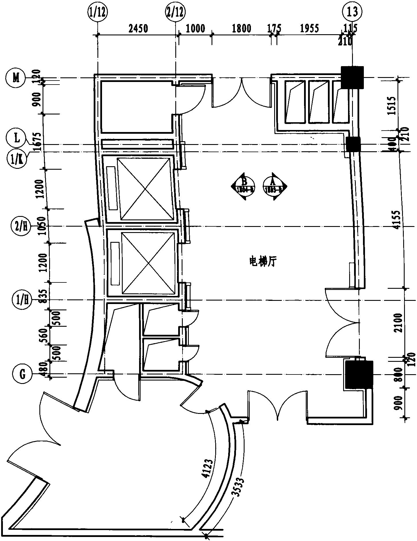 一層電梯廳平面布置圖 1:100